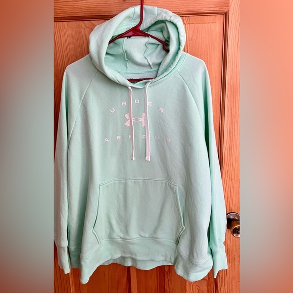 Under Armour Women's 1X Mint Green Hoodie Cozy Pastel Athleisure Designer Cotton - Picture 3 of 14